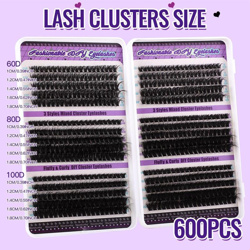 Individual False Eyelashes with Eyelash Glue & Tweezers & Brush & Remover, 1 Set Natural Look Eyelash Extensions, Self Grafting Eyelash Clusters