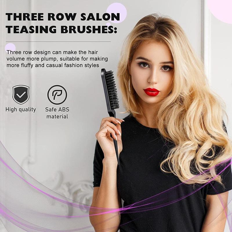 Heatless Hair Styling Comb Set, 5 Counts Teasing Hair Comb & Pointed Tail Comb & Eyebrow Shaping Brush, Hair Styling Tools for Home & Salon