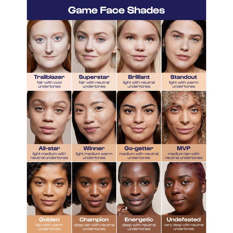 Game Face Concealer - Clean Beauty High Coverage Portable Travel-Friendly with Built-In Makeup Sponge, Vegan Long-Lasting Makeup for All Skin Types