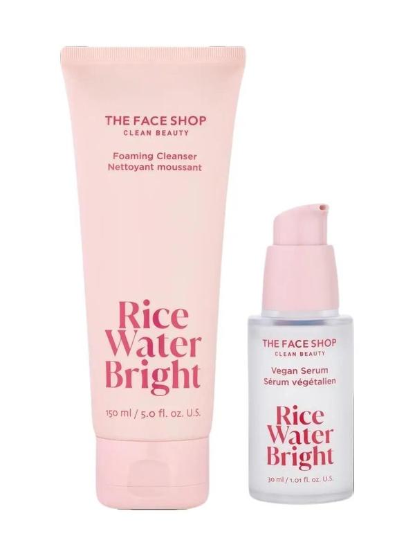 The Face Shop Rice Water Bright Routine Kit, Foaming Cleanser, Vegan Serum, Facial Cleansing Set for Oily Dry Skin Skincare Skin Repair