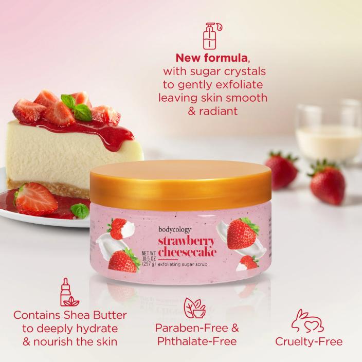 Bodycology Exfoliating Sugar Scrub, Whipped Vanilla, Strawberry Cheesecake, 10.5 oz Body Care Smooth Body Wash coconut perfumes Exfoliate Fragrance