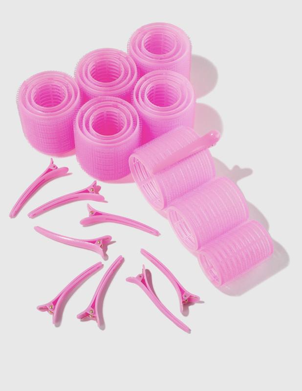 Trademark Beauty Velcro Rollers, Set of 18 Rollers & Clips, Multiple Sizes, Self Grip Hair Rollers, Clips, Easy to Use, Pink Haircare Heatless Handy Storage