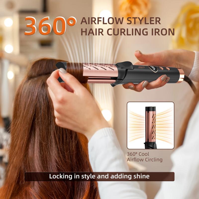 Airflow Styler Curling Iron Curler 2 in 1, Professional Curing Wand with 360° Ionic Cool Air, 5 Adjustable Temps & Dual Voltage Salon Flawless