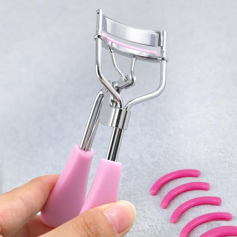 Portable Eyelash Curling Tools, 1 Count Stainless Steel Eyelash Curler with 15pcs Silicone Pad, Professional Lash Makeup Tools for Lash Extensions