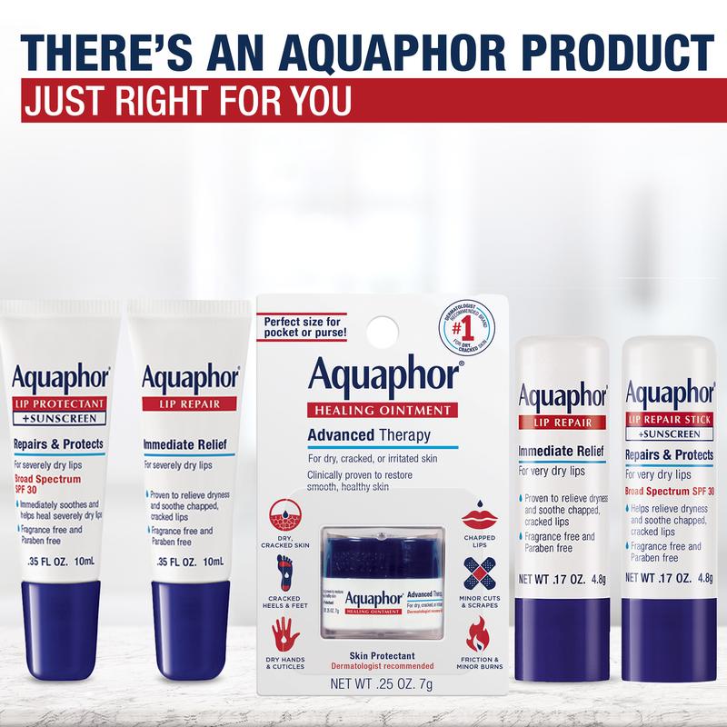 Aquaphor Lip Repair Ointment  Moisturizing Lip Balm for Dry and Chapped Lips, 0.35 Fl Oz, Pack of 3