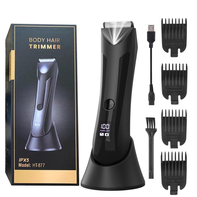 Electric Body Hair Trimmer for Men, Pubic Hair Trimmer Clipper Shaver, Rechargeable Cordless Body Hair Groomer with Four Guide Combs for Body Hair, Ball and Groin Area.