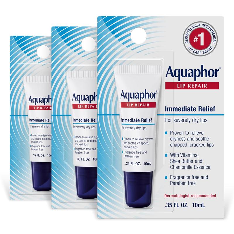 Aquaphor Lip Repair Ointment  Moisturizing Lip Balm for Dry and Chapped Lips, 0.35 Fl Oz, Pack of 3