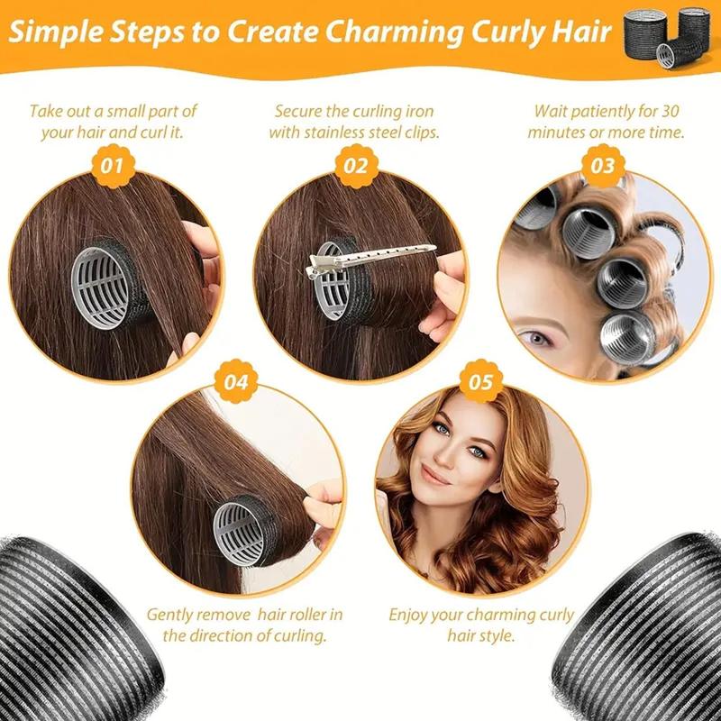 No Heat Hair Roller Set, 12pcs Mixed Size Hair Curler & 12pcs Hair Clips, Professional Hair Styling Tool for Women & Girls