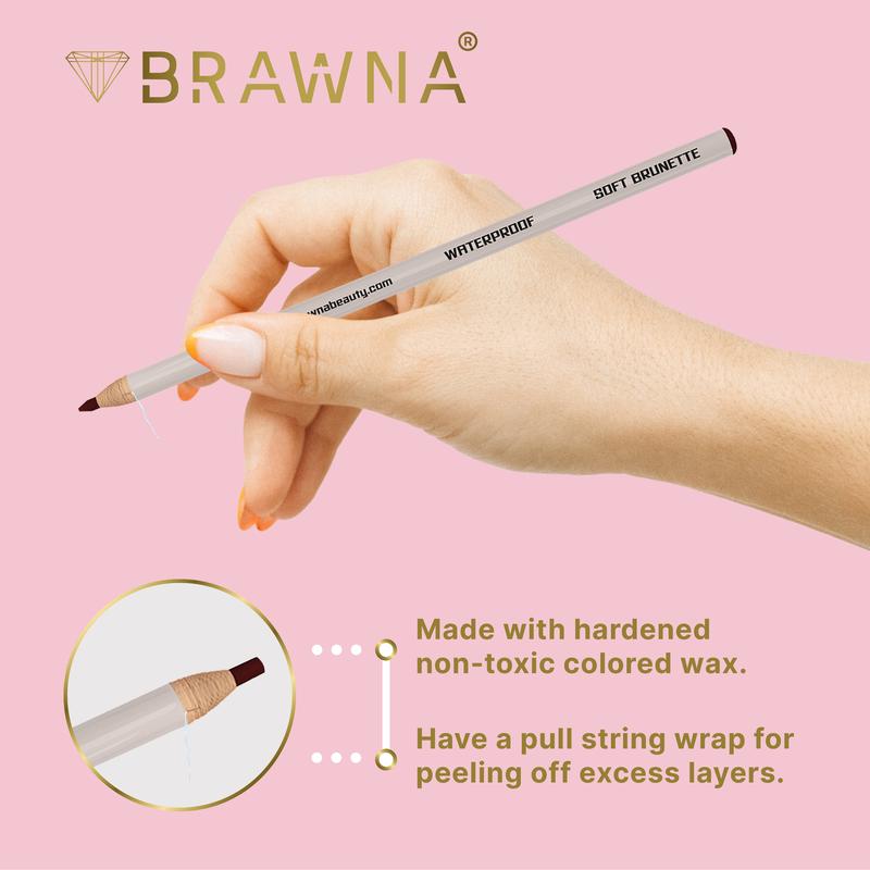 BRAWNA 6 Pack Brow Pro Peel Off Pencils with Sharpener - Waterproof Mapping Pencils - Light Medium Dark Brown