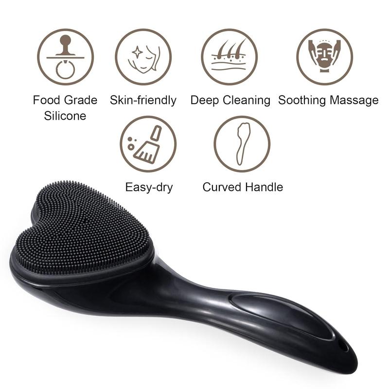 Silicone Facial Scrub Exfoliating Brush, 2-Pack Manual Handheld Cleansing Brush Blackhead Brush, Soft Bristle Waterproof for Facial Skin Care (Black, Heart Shape)