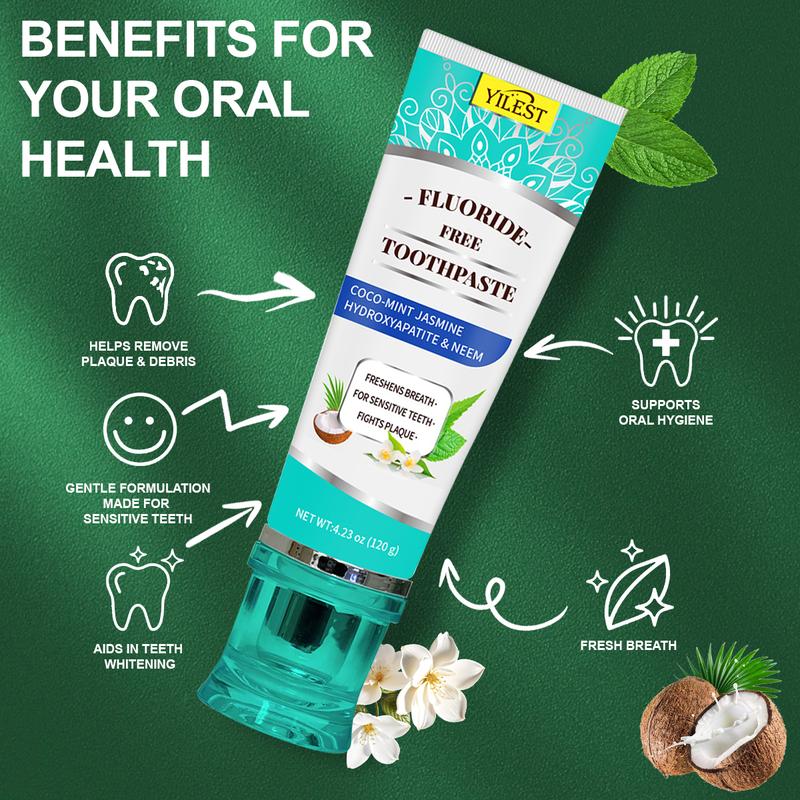 Non Fluoride, Hydroxyapatite, Whitening Toothpaste - Freshens Breath, Fights Plaque - CocoMint Jasmine Neem, 4.2oz Oral