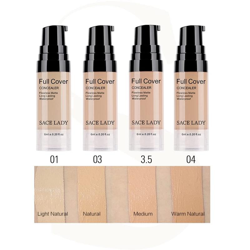 Waterproof full coverage concealer makeup kit with primer sponge-matte liquid foundation for face, eye, and acne scar cover