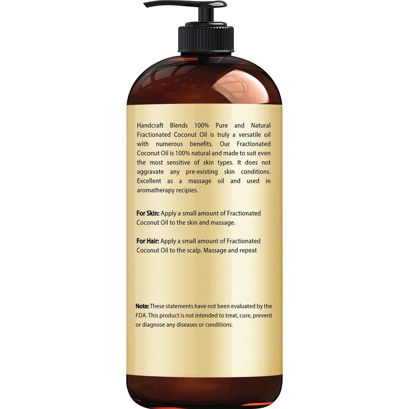 Handcraft Blends Fractionated Coconut Oil, 16 Fl Oz - 100% Pure and Natural - Premium Grade Oil for Skin, Hair,Tonic - Carrier Hair Growth Oil