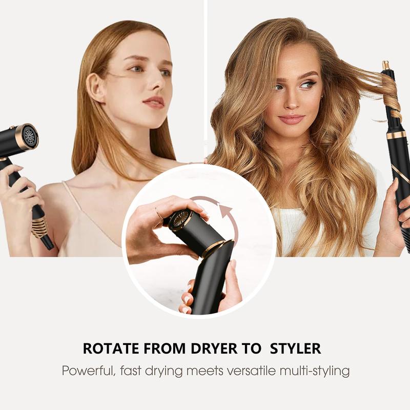 5 in 1 Hair Dryer Brush, Detachable Foldable Hot Air Styler Airflow Curling Iron for Beach Waves