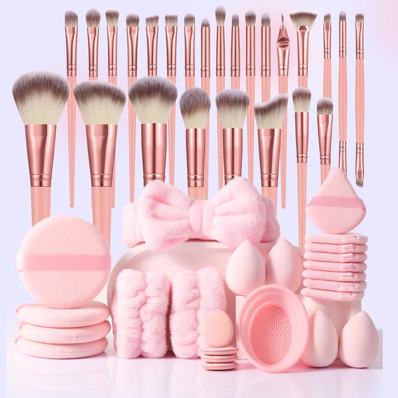 Makeup Tool Set, 49pcs set Makeup Brush & Sponge & Headband & Wristband & Finger Powder Puff & Cleaning Bowl, Professional Makeup Tools for Women, Christmas Gift