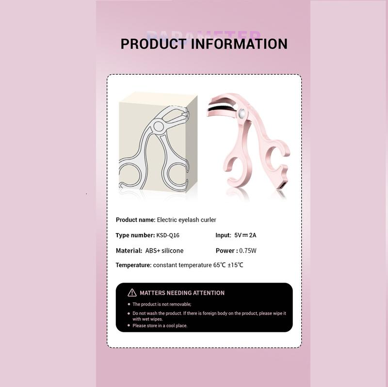 Portable Electric Heated Lash Curler Rechargeable with Sensing Heating Silicone Pad, USB fast charging Pink and White eyelash Cosmetic Makeup Plastic