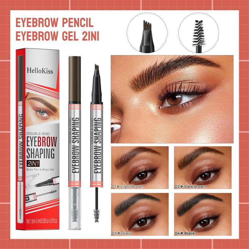 Eyebrow Pencil and Eyebrow Gel 2 in 1,4 Tip Head eyebrow pencil,1.5ml Gel,Easy and Convennient to use,Natural Look Brow,Beauty,All-in-One Brow Tool,Waterproof and sweatproof, Cosmetic