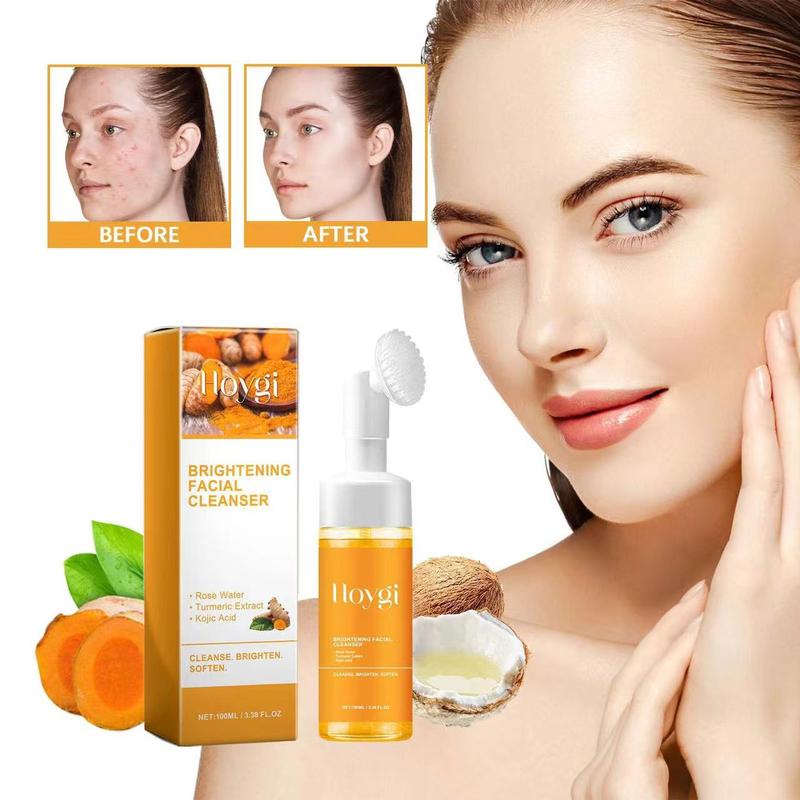 NEW - Hoygi Turmeric + Kojic Acid Foaming Facial Cleanser + Silicone Brush Cleansing Skincare