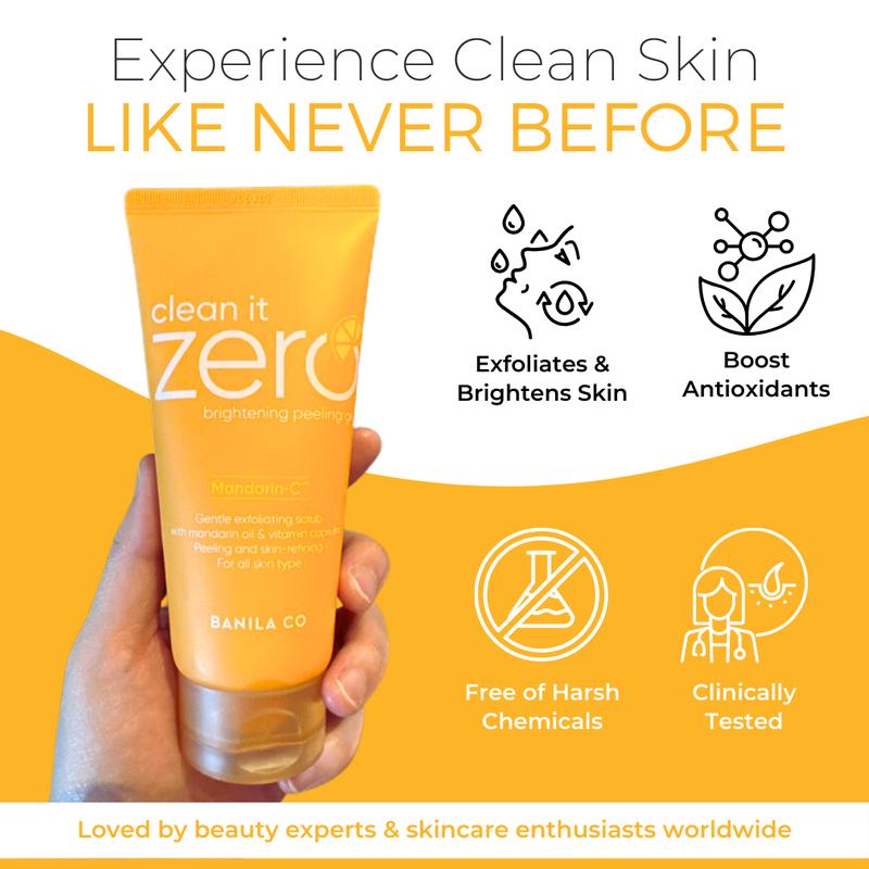 Clean it Zero Brightening Peeling Gel-120ML, Mandarin-C Extract, Hypoallergenic, Vegan, Facial, Hydrating Skincare Facial Treatment