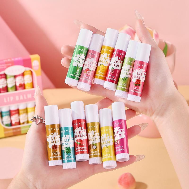 Fruit Flavor Lip Balm Set, Natural Glossy Moisturizing Lip Balm for Christmas Gift, Hydrating Lip Stick for Girls and Women All Skin Types