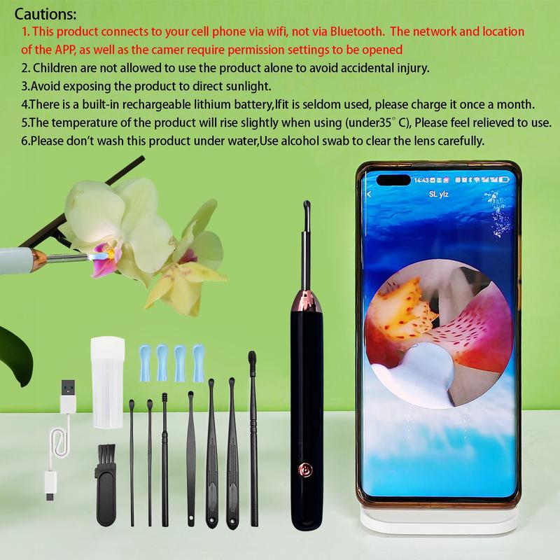 Wireless Ear Wax Removal Tool, 1 Set Visual Ear Cleaning Ear Wax Removal Tool with Camera & Light, Ear Wax Removal Kit for iOS & Android, Christmas Gift