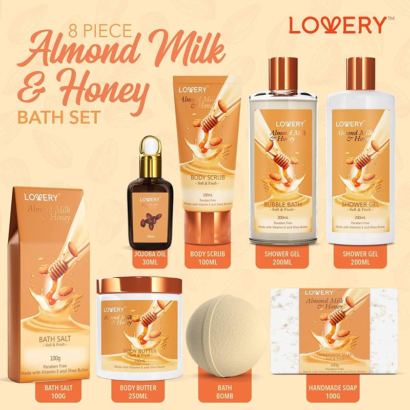 Almond Milk & Honey Home Spa Gift Set - 9Pc Bath and Body Kit Body Care Cleansing