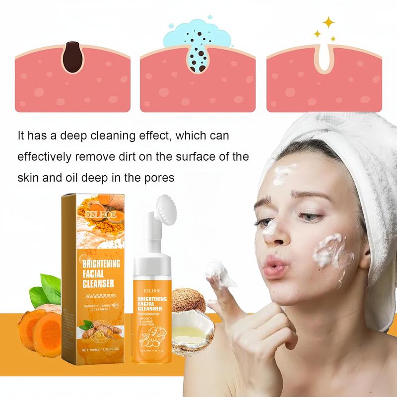 Turmeric Brightening Facial Cleanser, 2 Counts set Deep Cleansing Hydrating Facial Cleanser, Refreshing Oil Control Facial Cleansers for Women & Men, Christmas Gift