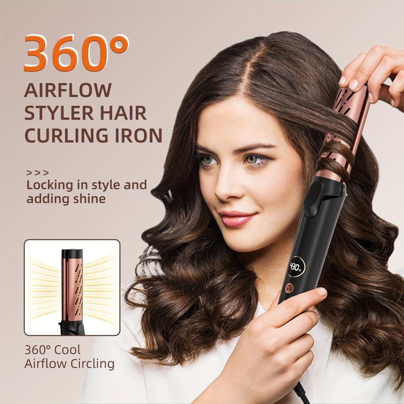 Airflow Styler Curling Iron Curler 2 in 1, Professional Curing Wand with 360° Ionic Cool Air, 5 Adjustable Temps & Dual Voltage Salon Flawless