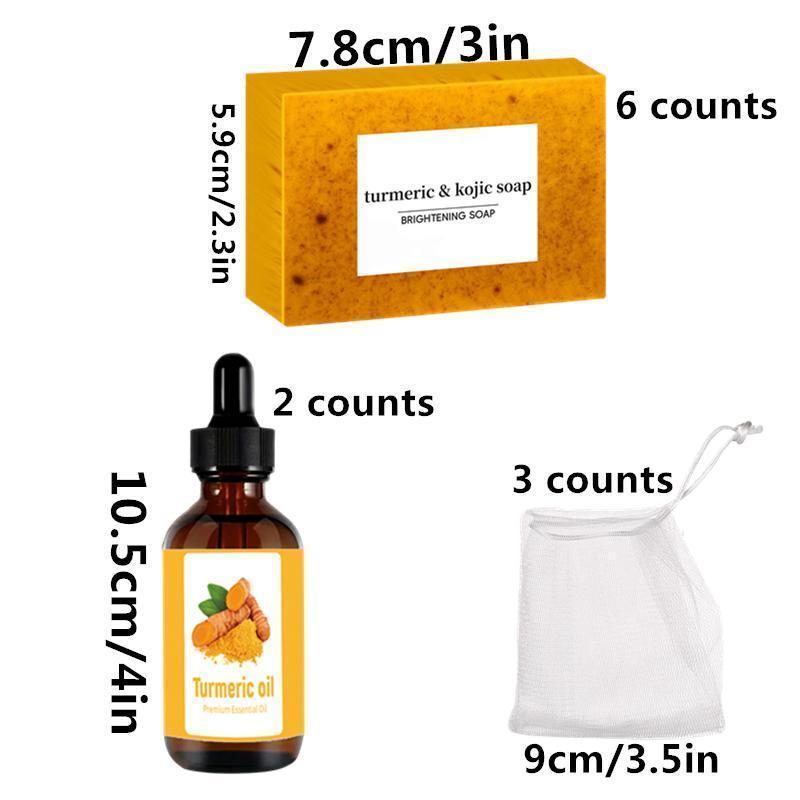 Turmeric Soap & Essential Oil Set, 6 Counts Turmeric Soap Bar & 2 Counts Turmeric Essential Oil & 3 Counts Foaming Net, Moisturizing Skin Care Set