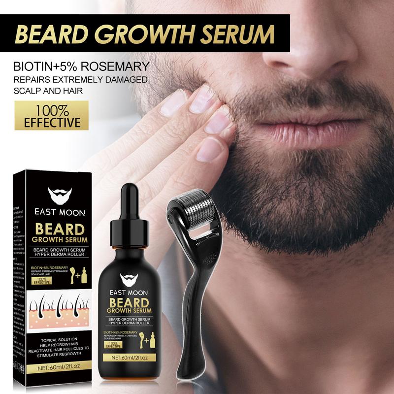 Beard Care Serum & Beard Massage Derma Roller, Beard Care Accessories for Strengthening Beard, Beard Care Product & Tool for Men Daily Use,Comfort Hair Care Supplies, Summer Gifts