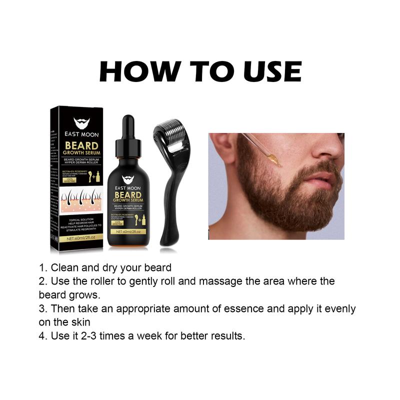 Beard Care Serum & Beard Massage Derma Roller, Beard Care Accessories for Strengthening Beard, Beard Care Product & Tool for Men Daily Use,Comfort Hair Care Supplies, Summer Gifts