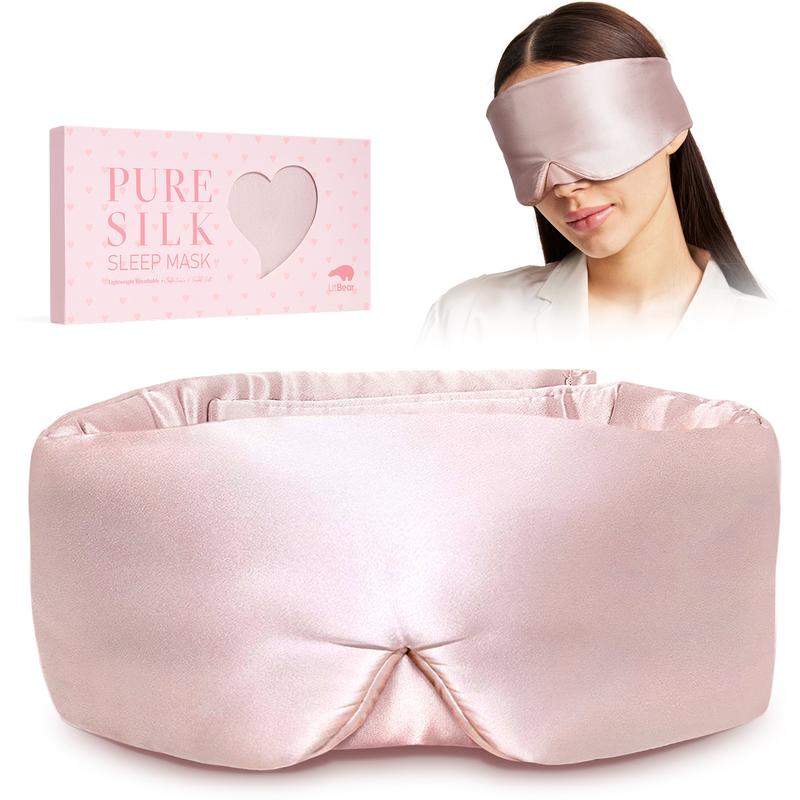 LitBear Pink Silk Sleep Mask for Side Sleeper, Eye Mask Sleeping for Women Men 100% 22 Momme Pure Mulberry Silk