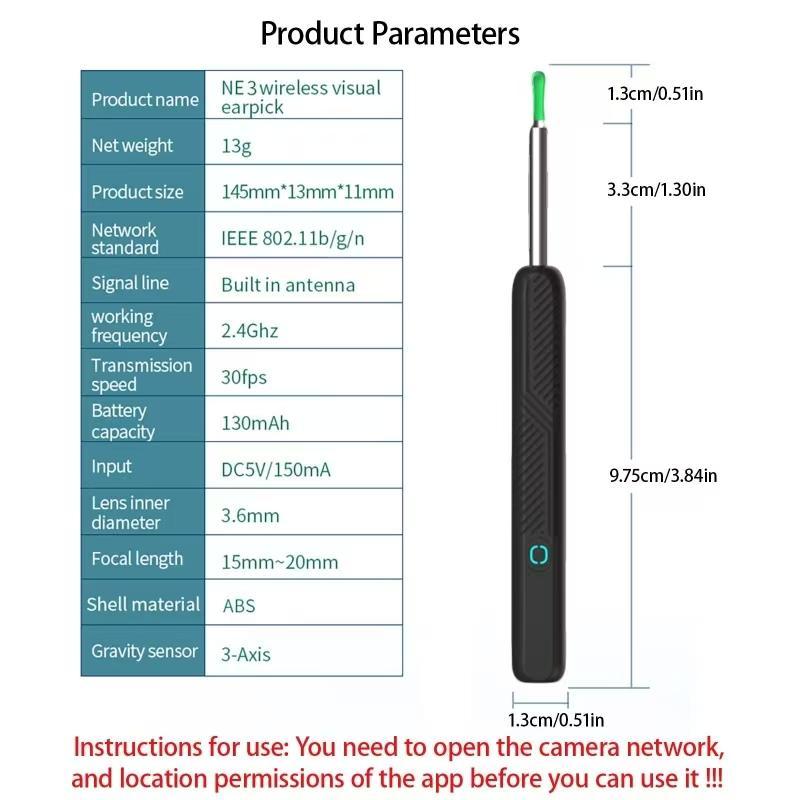 Ear Wax Removal Tool Set, 1 Set Wireless Ear Wax Removal Tool with Camera & Light, Rechargeable Ear Cleaning Tool for iOS & Android