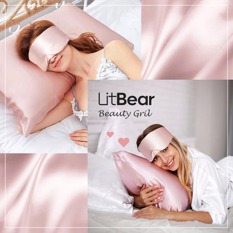 LitBear Pink Silk Sleep Mask for Side Sleeper, Eye Mask Sleeping for Women Men 100% 22 Momme Pure Mulberry Silk