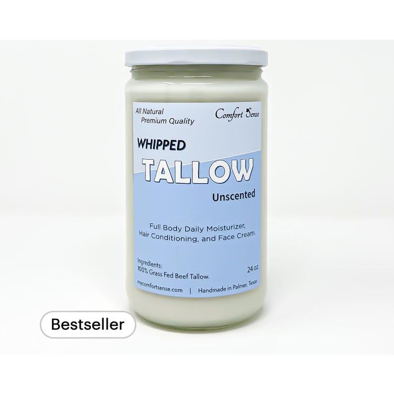 All-Natural unscented Whipped Tallow, Grass fed Beef Tallow Moisturizer