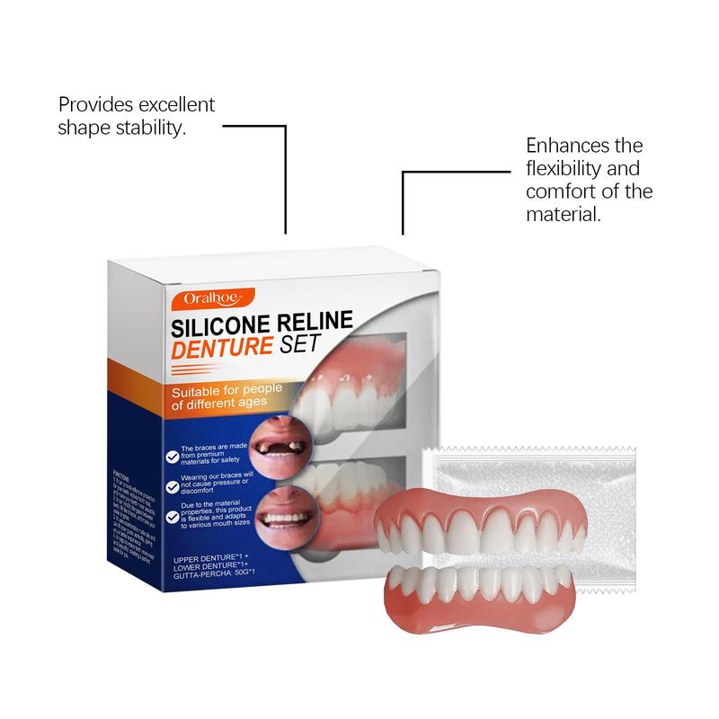 Silicone Denture Set, 1 Box Comfortable Material Denture, Temporary Denture, Denture Care Product for Men & Women Daily Use, Christmas Gift