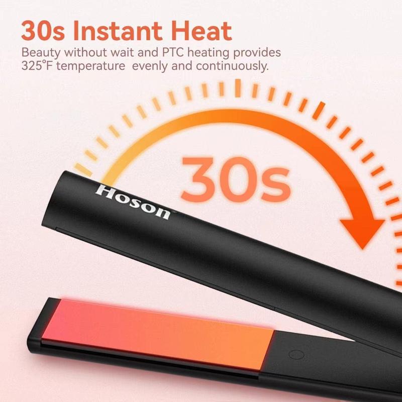 Mini Flat Iron for bangs, ceramic travel hair straightener small, dual VoLTE fast heat flat iron for short hair