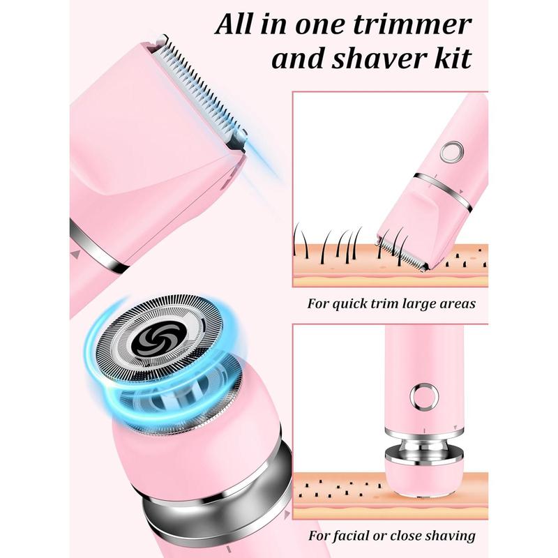 Bikini Trimmer and Shaver Kit for Women - 2-in-1 Wet Dry Electric  Hair Trimmer Facial Hair Removal Cordless  Bikini Shaver Razor for  Lip Chin Pubic Underarm