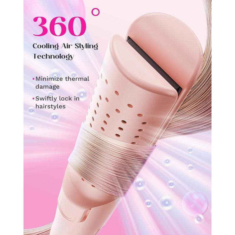 Wavytalk 1 Inch Curling Iron, Airflow Styler with 360° Cooling Air to Lock in Curls Quicker, Hair Straightener and Curler 2 in 1, Pink, 30S Heating