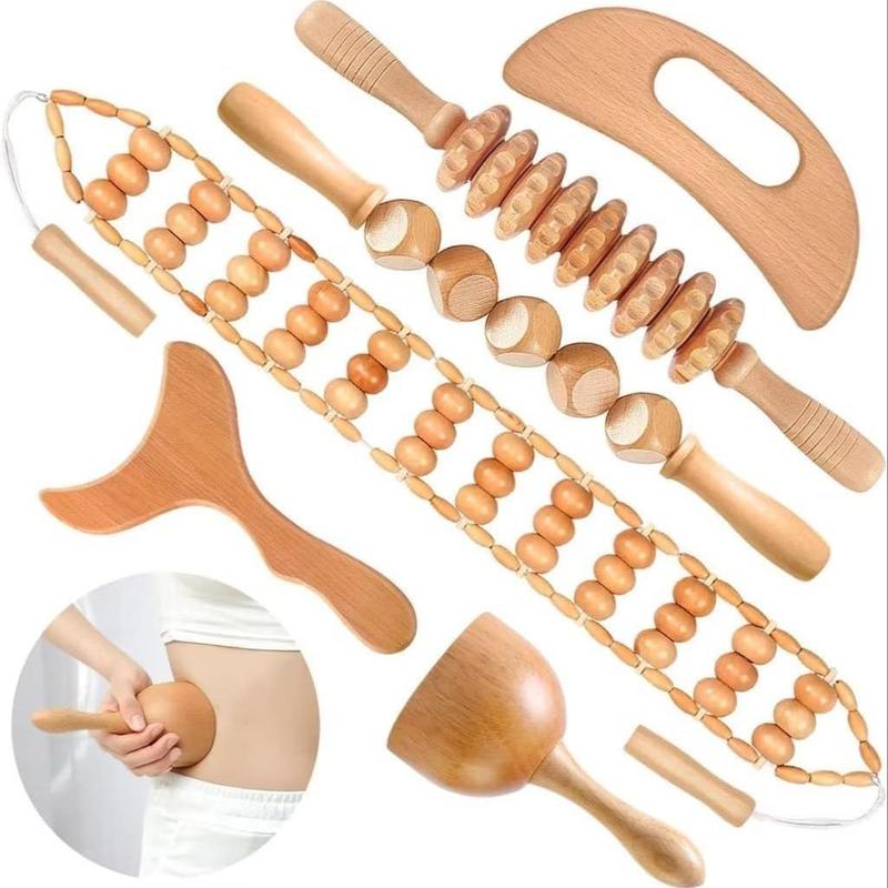 Wooden Massage Tool Set, 6 Counts Traditional Manual Massage Tools for Body Face Sculpting, Comfort Muscle Relaxation & Stretching, Home Sports Outdoor Gua Sha Tool Set, Body Care Tools, Massagers for Neck, Christmas Gift