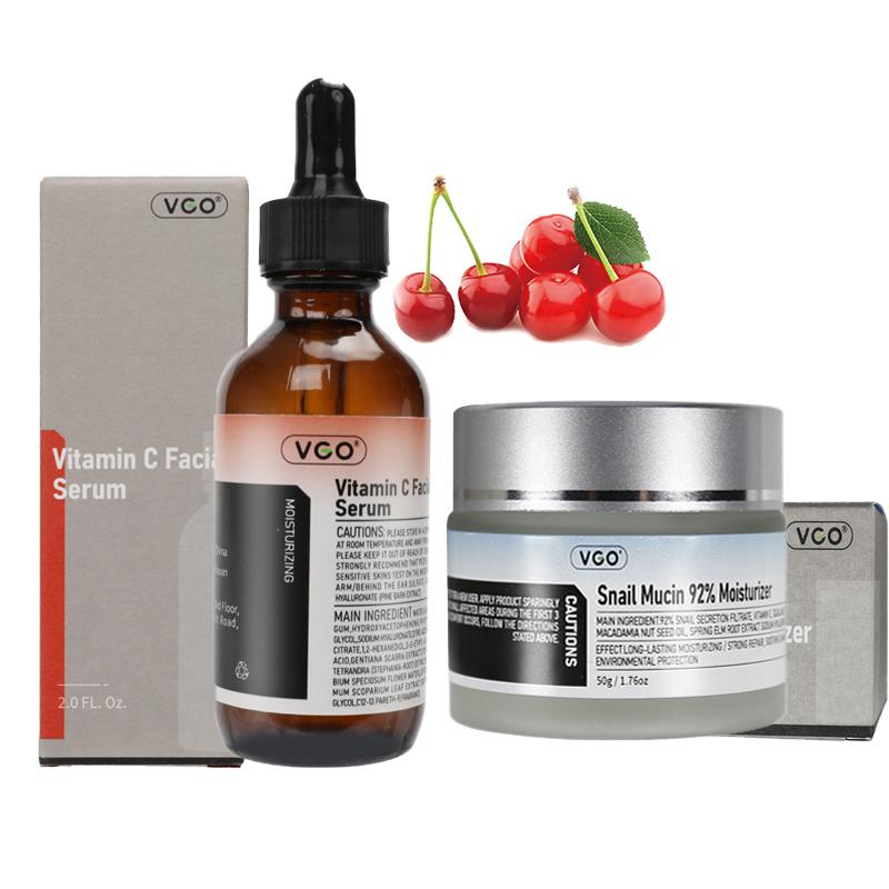 VGO Snail Mucin 92% Moisturizer Daily Face Gel Cream for Dry & Sensitive Skin,Cleanser Moisturizing Skincare,Face Serum,Serum for Women and Men and VGO Vitamin C Facial Serum Essence,30ml 60ml Moisture Cleansing Set