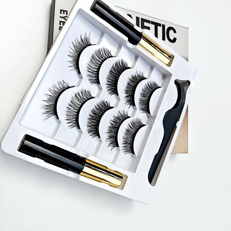 Magnetic Eyelashes with Eyeliner Kit, 5 Pairs Reusable Natural Looking Magnetic Lashes with Applicator, No Glue, Eye Makeup Product for Women & Girls