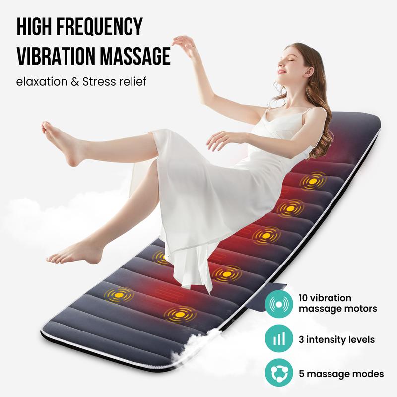 Snailax Memory Foam Massage Mat with Heat, 6 Heating pad,10 Vibration Motors Massage Mattress Pad, Full Body Massager