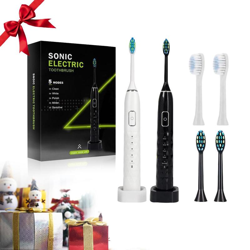 Rechargeable Electric Toothbrush, 1 Box Sonic Toothbrush with 2 Brush Heads & Holder, Oral Care Product for Adults, Personal Care Appliances