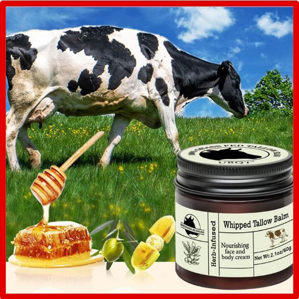 URQT Organic Grass-Fed Whipped Beef Tallow Balm - Natural Skin Care for Soft, Supple Skin  - Deeply Moisturizing for Face & Body