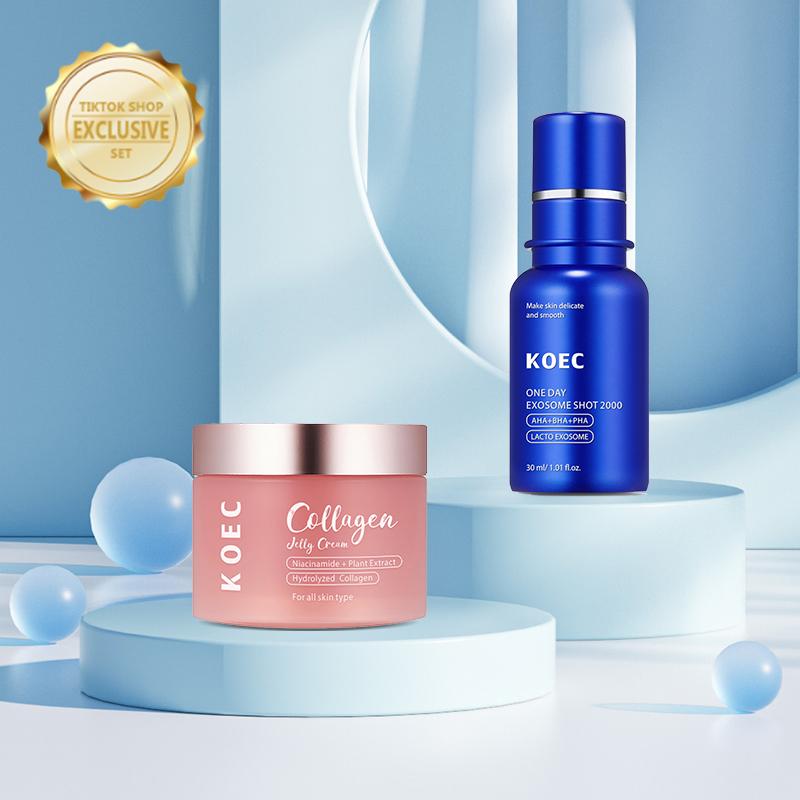 [KOEC Official Shop Exclusive SET] Korea HomeAesthetics Dual Action Set l Experience the GlassGlow Effect with Zero Exosome MicroparticleEssence + Collagen Niacinamide Jelly Cream Setface mask black girls