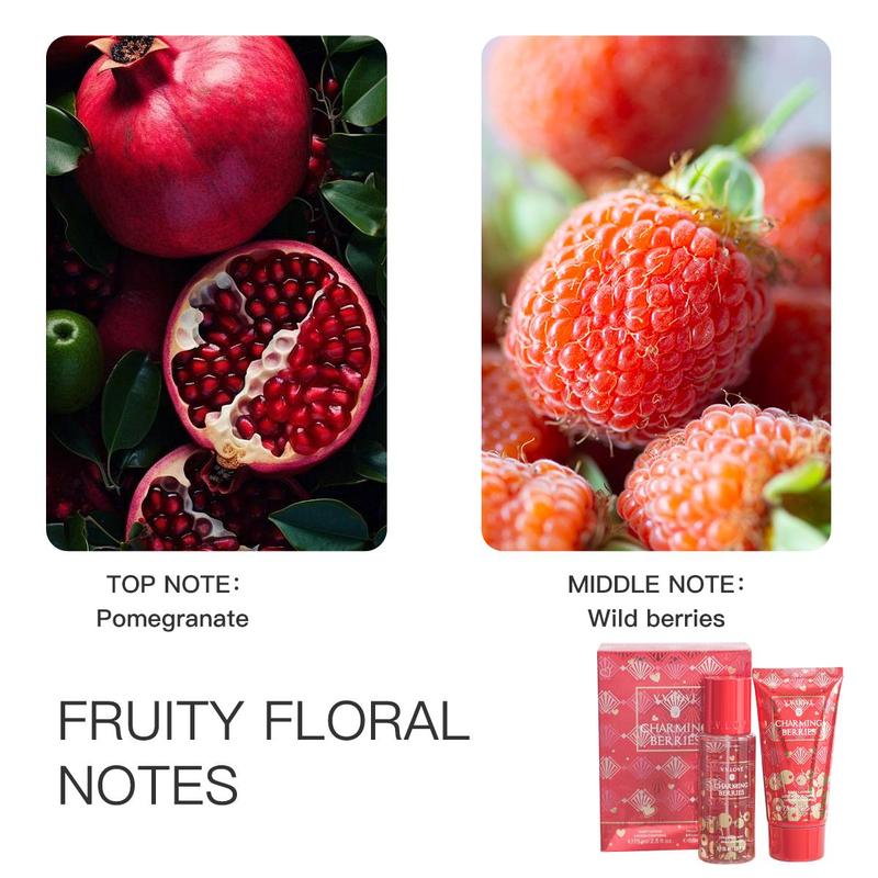 Fruity Floral Scented Perfume & Body Cream Set, 2 Counts set Body Spray & Body Lotion, Long Lasting Fragrance for Women, Gift for Women, Christmas Gift