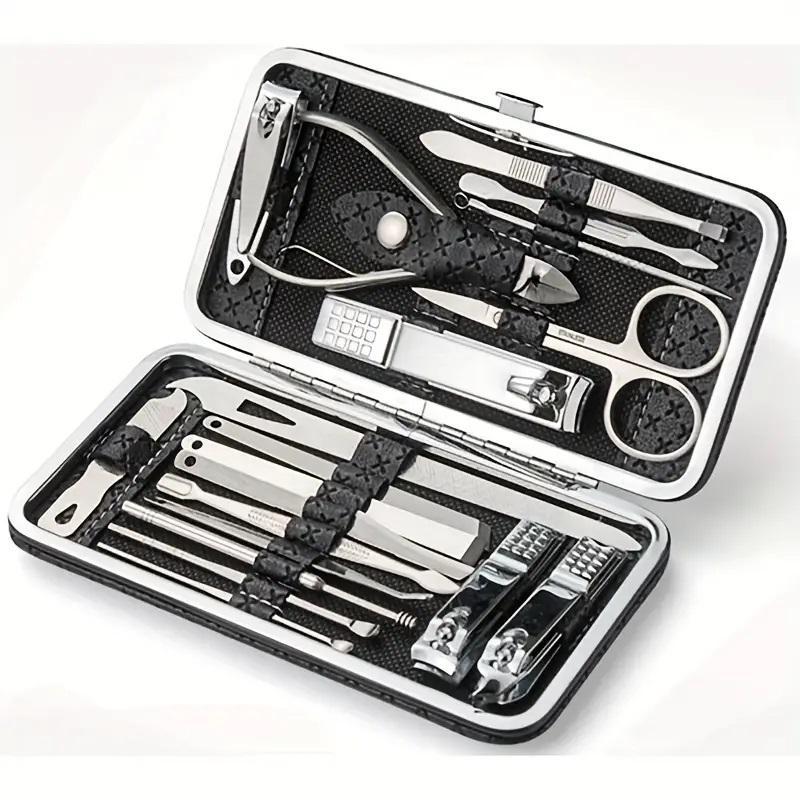 Professional Nail Clipper Set with Storage Case, 19pcs set Portable Manicure Tool Set, Cuticle Nippers and Cutter Kit, Grooming Kit for Travel