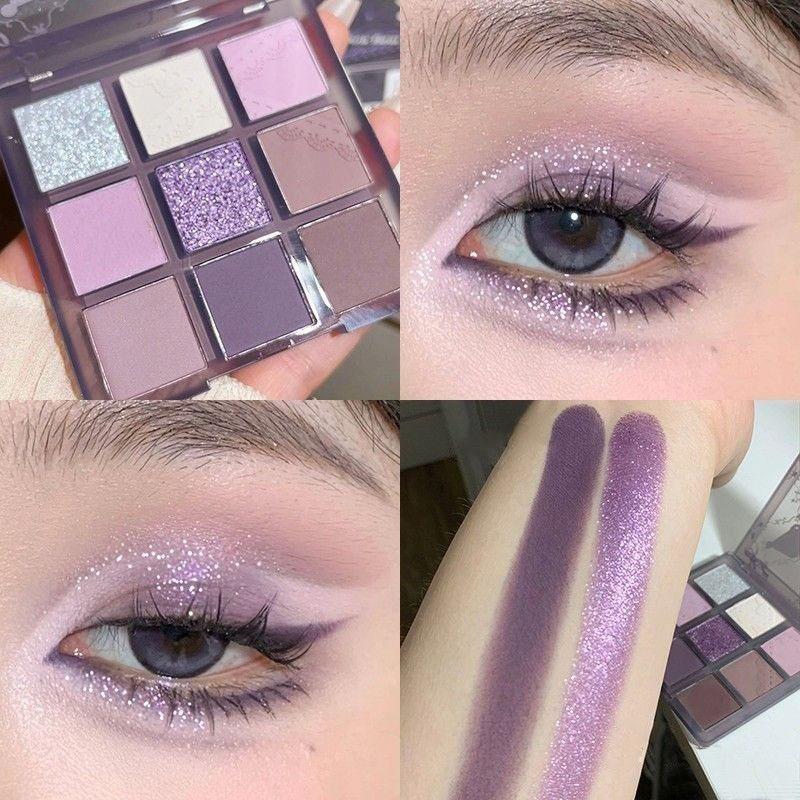 9 Color Purple Tones Eyeshadow Palette, Matte and Glitter Shimmering Eye Shadow Makeup Palette, High Pigmented Colorful Eye Makeup Products for Daily and Party, Christmas Gift