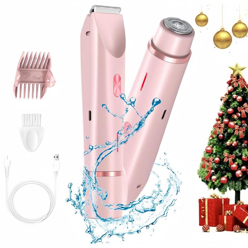 Electric Bikini Trimmer for Women, 1 Box Rechargeable 2 in 1 Body & Facial Hair Removal Tool for Christmas Gift, Waterproof Wet & Dry Use Trimmer for Women